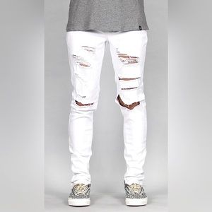 Hyper Denim White Ato Pant Destroyed Slim Tapered Leg Zipper Ankles Size 32